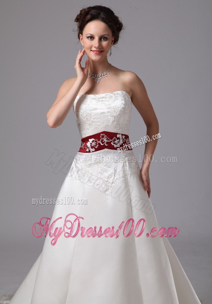 Classic White and Wine Red Dresses for Wedding with Chapel Train