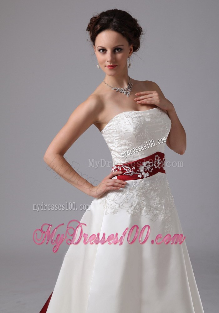 Classic White and Wine Red Dresses for Wedding with Chapel Train