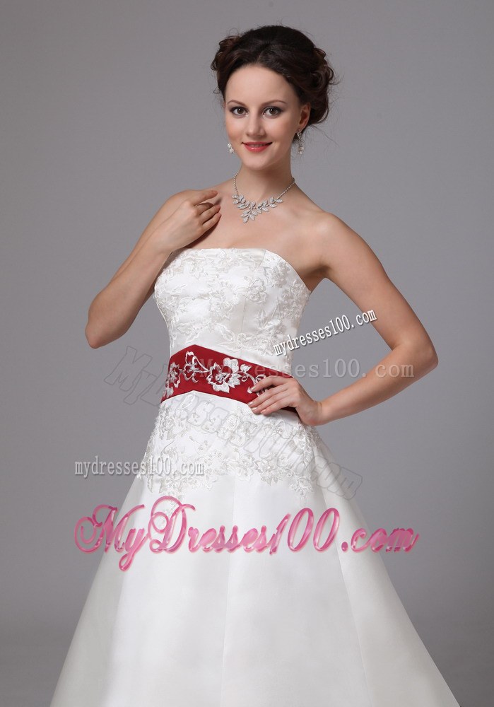 Classic White and Wine Red Dresses for Wedding with Chapel Train
