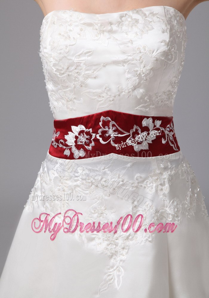 Classic White and Wine Red Dresses for Wedding with Chapel Train