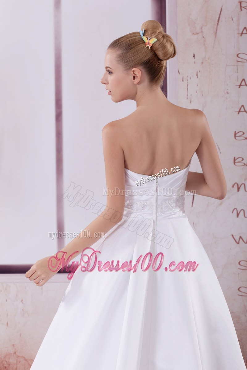 Ruching Puffy Bridal Dress with Court Train and Beaded and Appliqued Sash