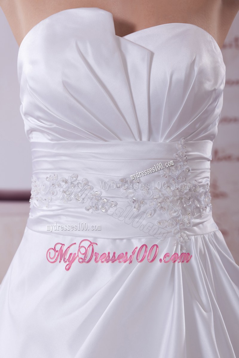 Ruching Puffy Bridal Dress with Court Train and Beaded and Appliqued Sash