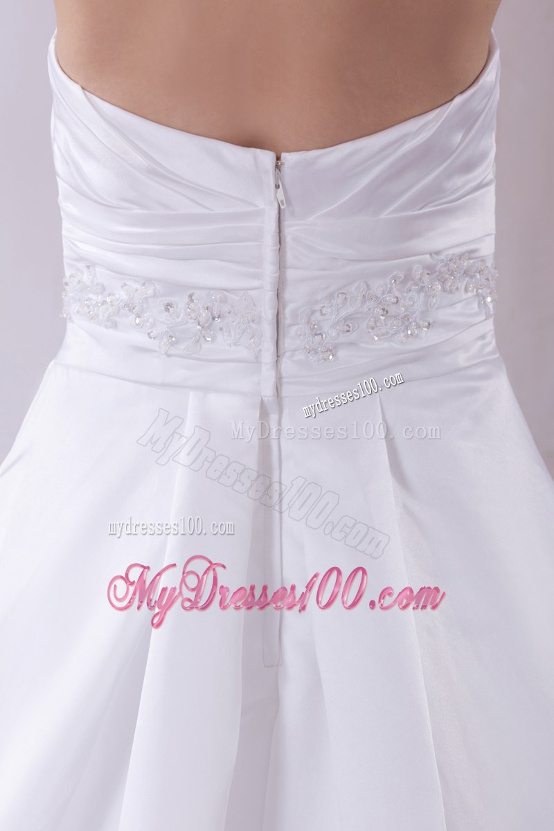 Ruching Puffy Bridal Dress with Court Train and Beaded and Appliqued Sash