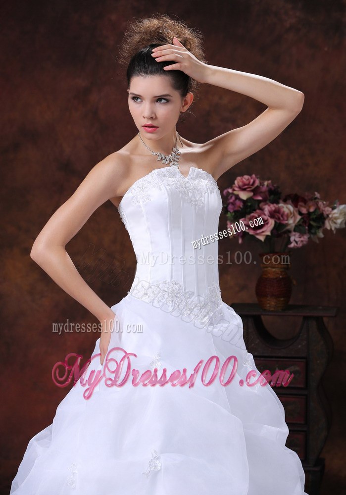 White Wedding Dress Pick-up Layers Corset Back Appliques Court Train