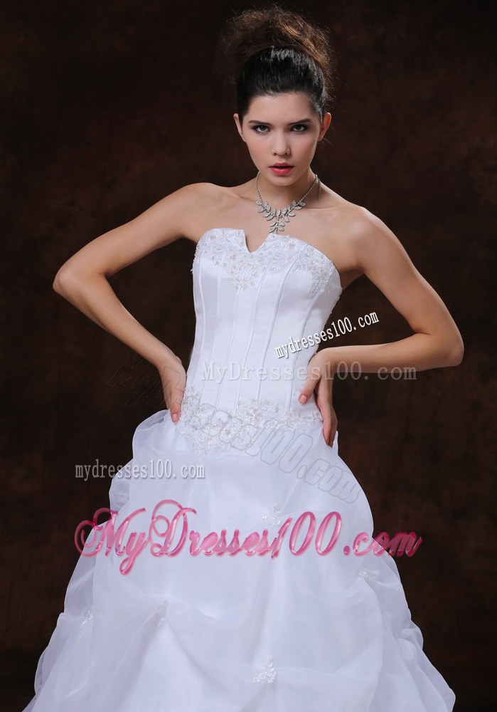 White Wedding Dress Pick-up Layers Corset Back Appliques Court Train