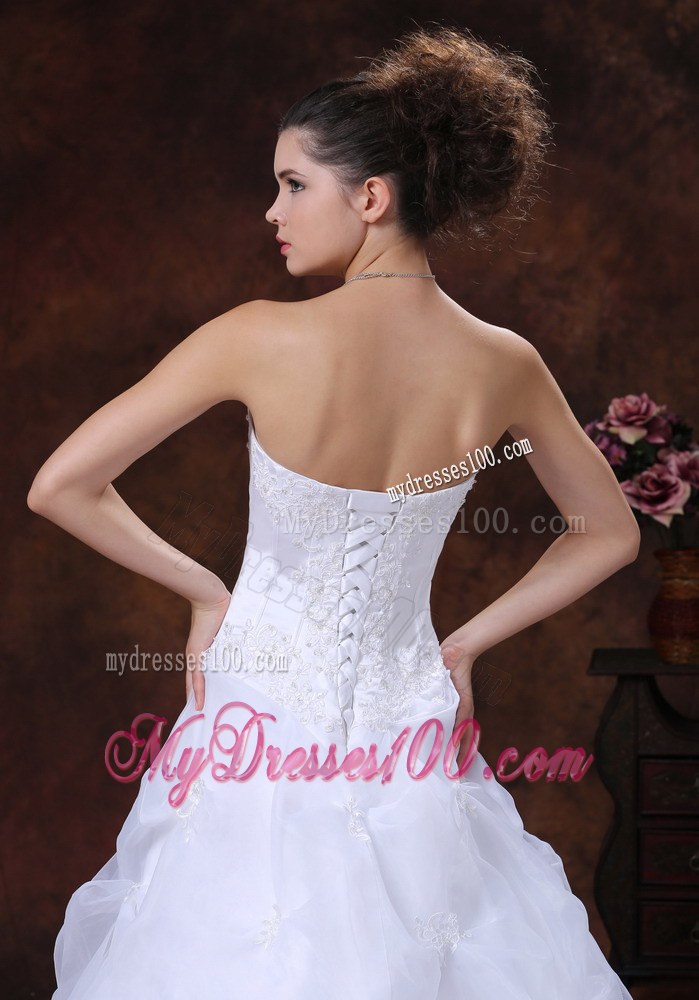 White Wedding Dress Pick-up Layers Corset Back Appliques Court Train