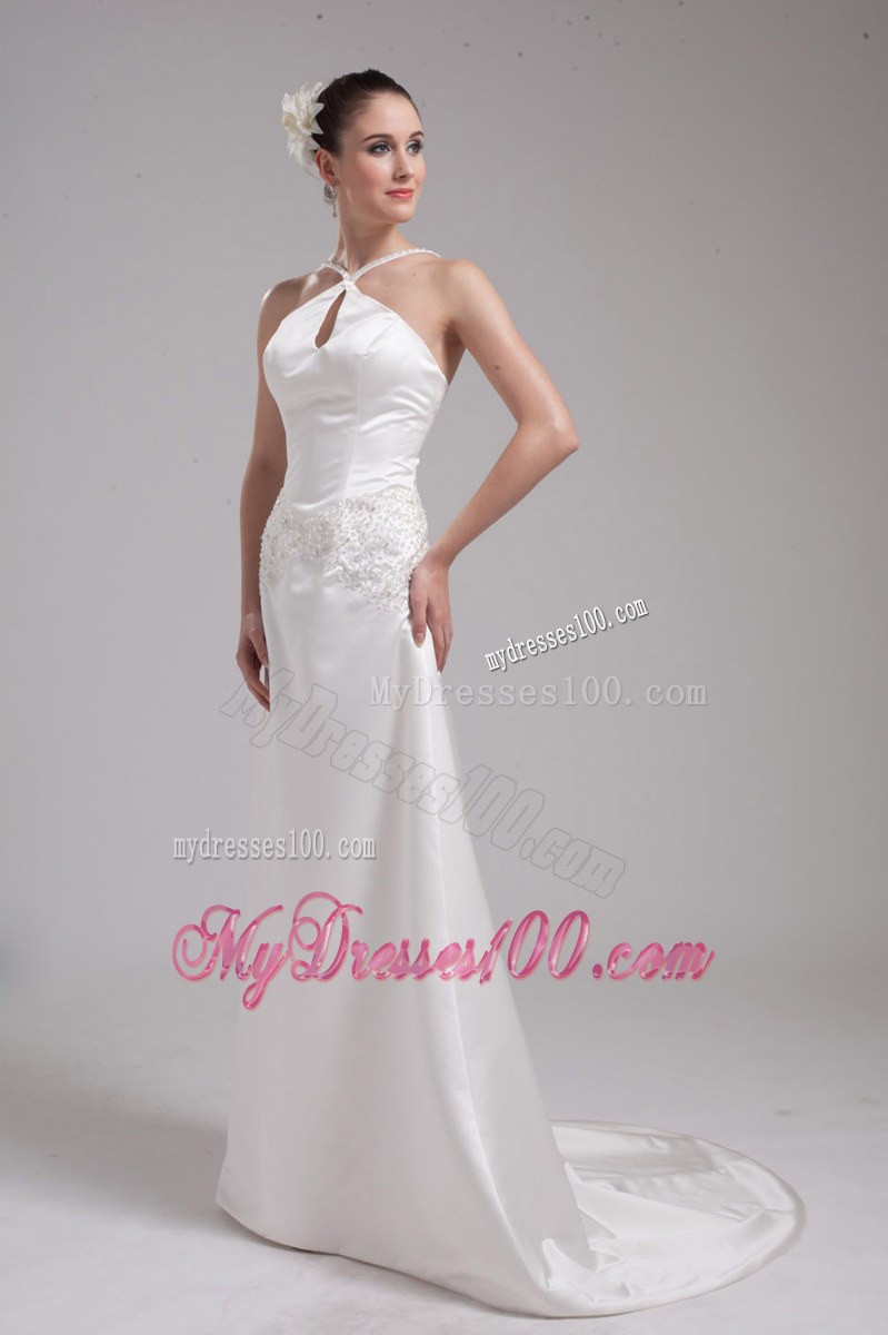 Halter Top Dress for Brides with Shining Beadings and Hollow Out For Beauties