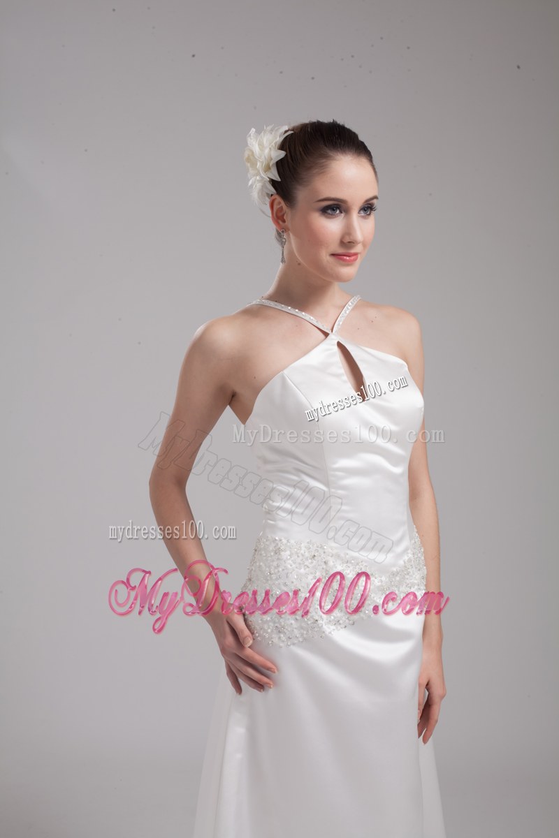 Halter Top Dress for Brides with Shining Beadings and Hollow Out For Beauties