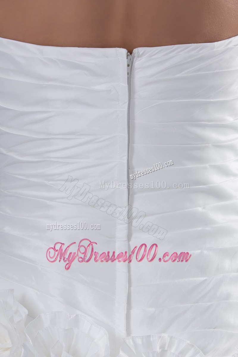 Ruche Small Ruffles and Handle Flowers Decorated Court Train Wedding Gown