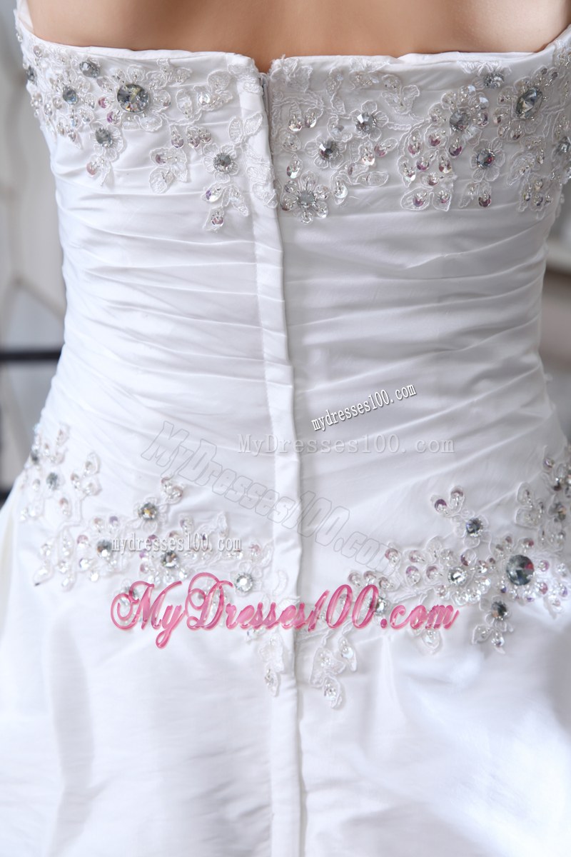 Pretty Lace Hem Beaded White Bridal Dress Pick Ups Court Train