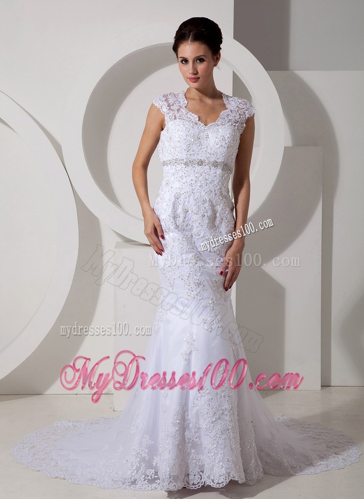 Straps Mermaid Appliques Decorate Dress for Wedding with The Back Out