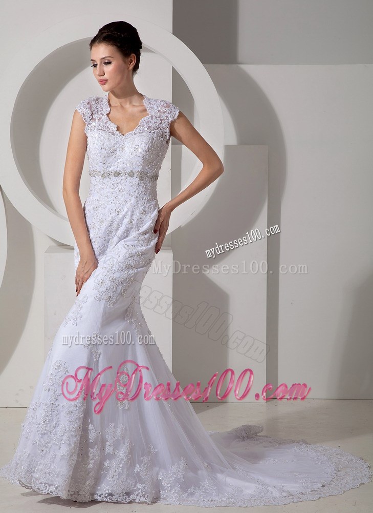 Straps Mermaid Appliques Decorate Dress for Wedding with The Back Out