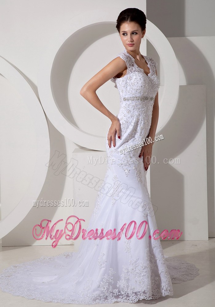 Straps Mermaid Appliques Decorate Dress for Wedding with The Back Out