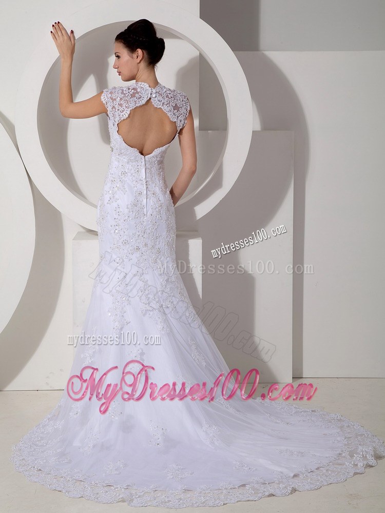 Straps Mermaid Appliques Decorate Dress for Wedding with The Back Out