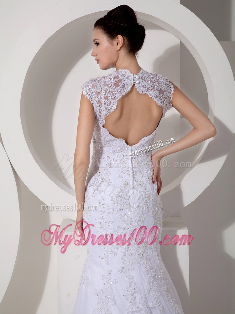 Straps Mermaid Appliques Decorate Dress for Wedding with The Back Out