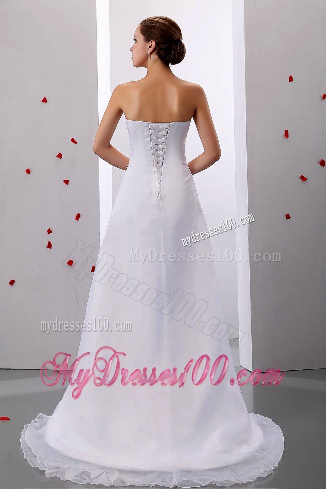 Appliques Decorated A-line Brush Train Organza bridal Dress Lace-Up Back