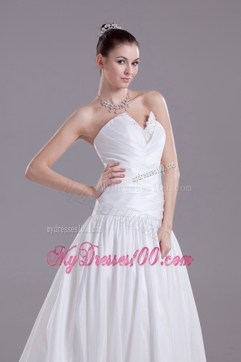 High Low Ruching Sheath Court Train Bridal Dress with Beading Decorated V-neck