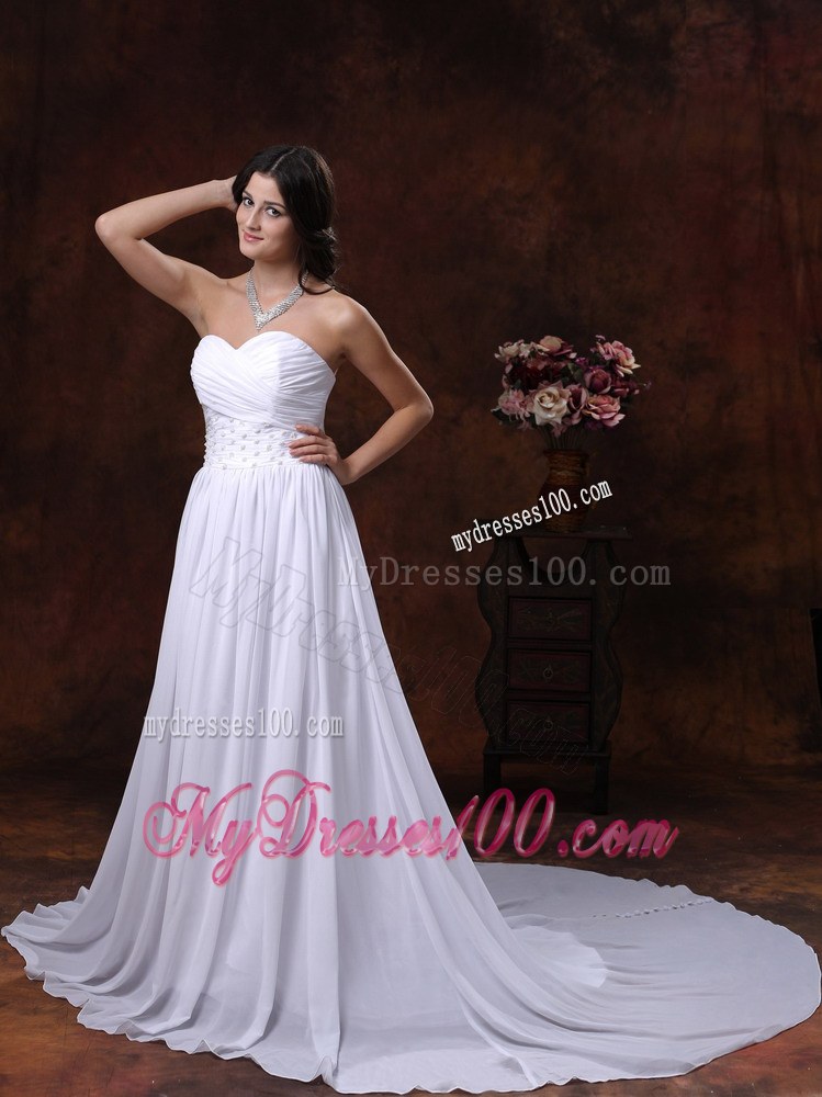Appliqued Sleeveless Chiffon Dresses for Wedding with Court Train