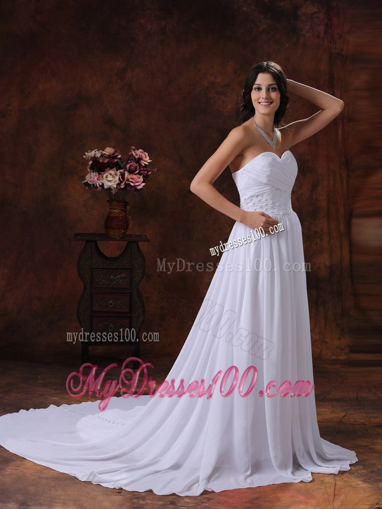 Appliqued Sleeveless Chiffon Dresses for Wedding with Court Train