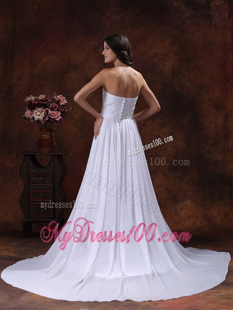 Appliqued Sleeveless Chiffon Dresses for Wedding with Court Train
