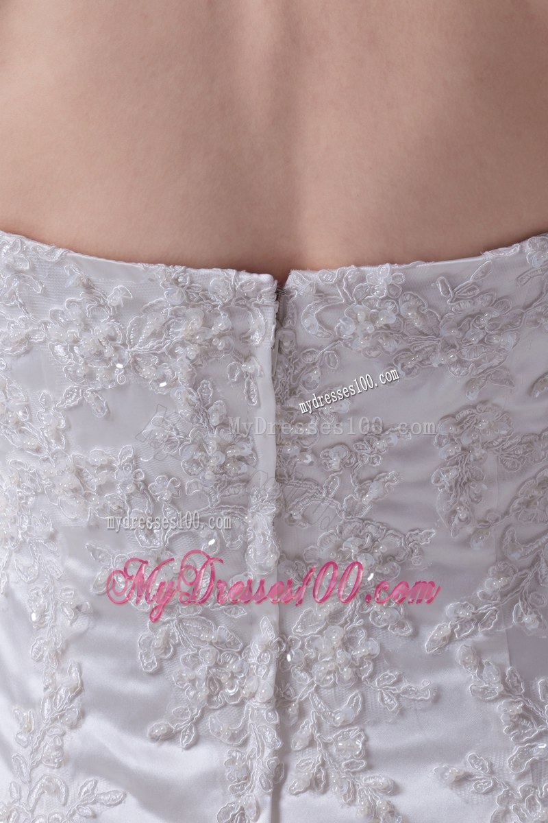 Lace High Neck Sweep Train Bridal Dress Decorated with Beaded Floral Appliques
