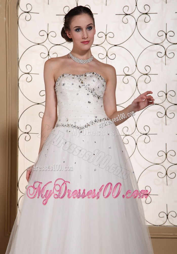Beaded Bodice Tulle Lovely A-line Dress for Wedding with Lace Up back
