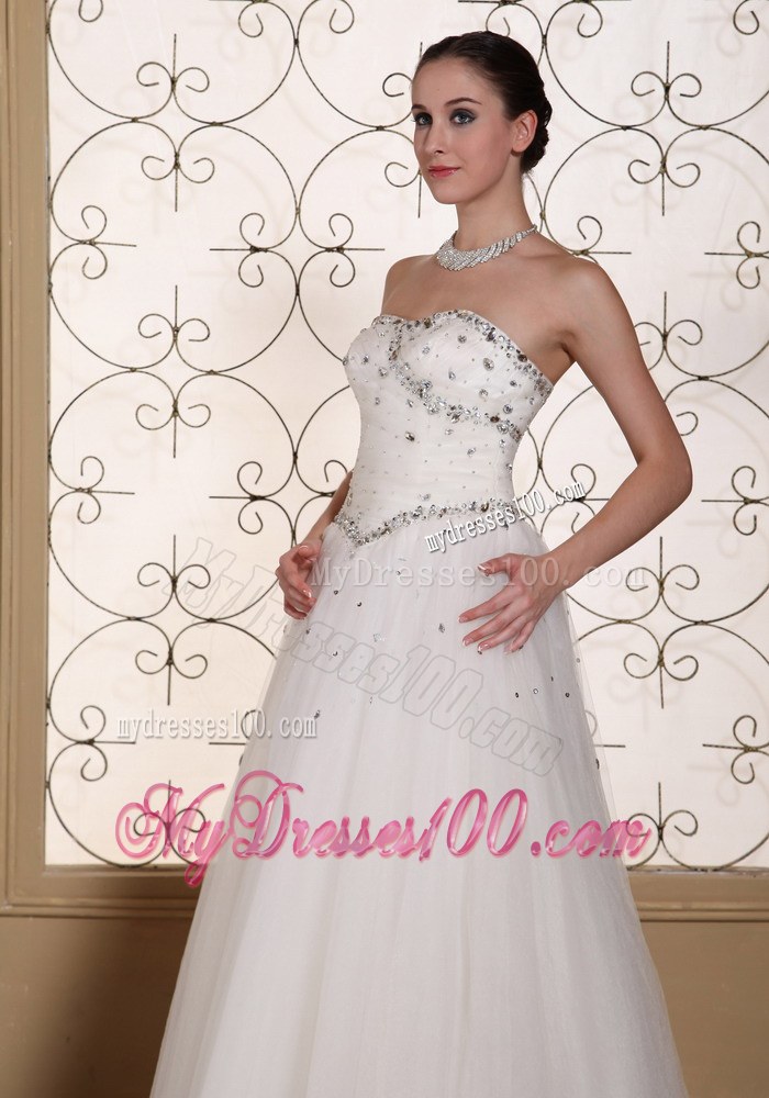 Beaded Bodice Tulle Lovely A-line Dress for Wedding with Lace Up back