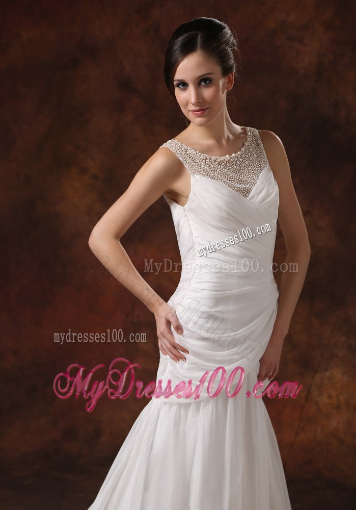 Ruffle-layers Bateau Neckline Sleeveless White Wedding Dress Court Train