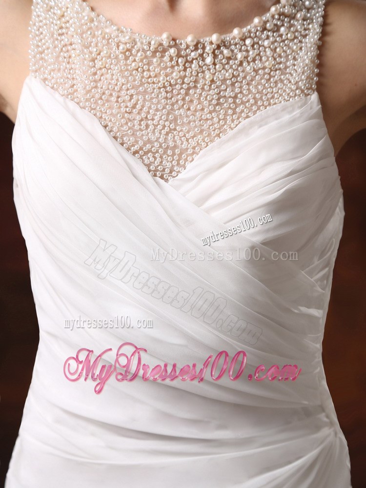 Ruffle-layers Bateau Neckline Sleeveless White Wedding Dress Court Train