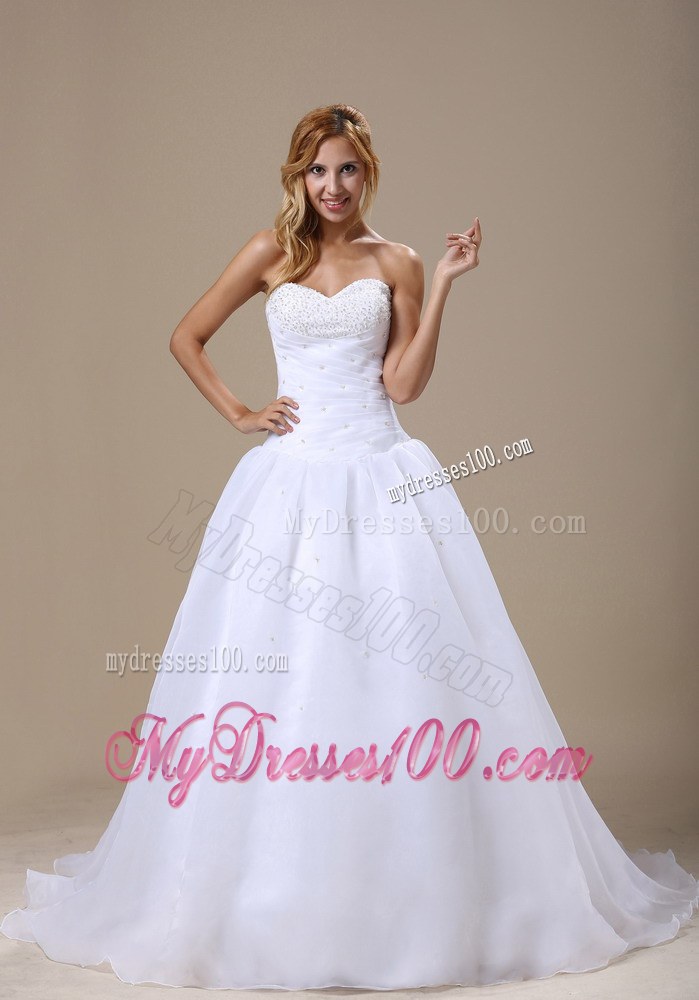 Beaded and Ruched A-line Organza Wedding Gown with Court Train