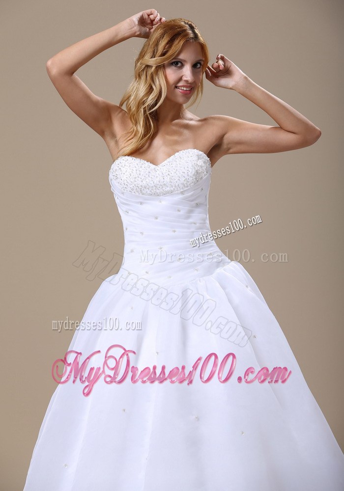 Beaded and Ruched A-line Organza Wedding Gown with Court Train