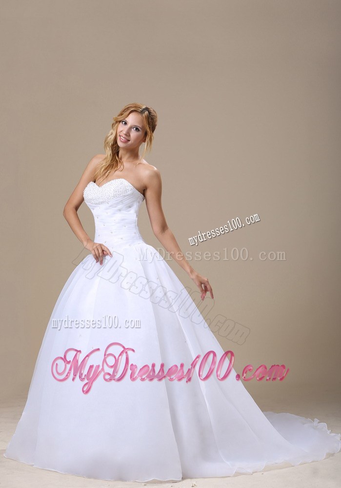 Beaded and Ruched A-line Organza Wedding Gown with Court Train