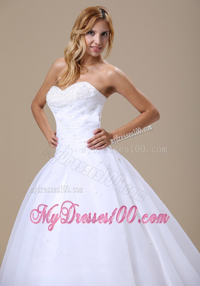 Beaded and Ruched A-line Organza Wedding Gown with Court Train