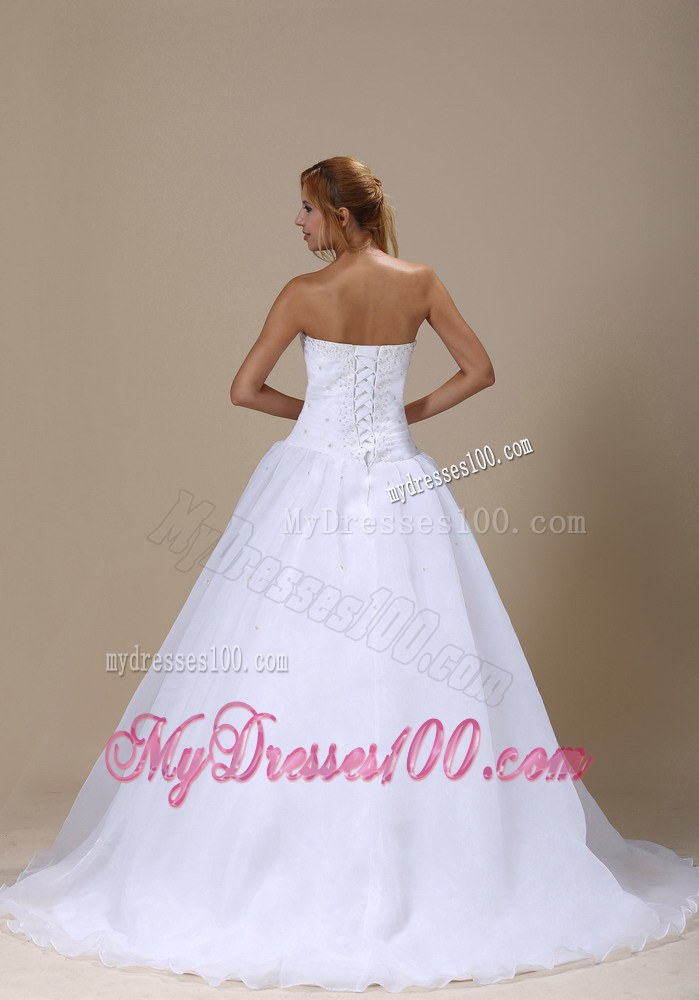 Beaded and Ruched A-line Organza Wedding Gown with Court Train