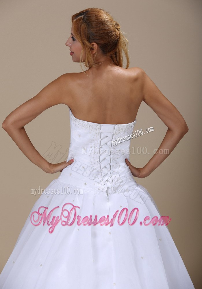 Beaded and Ruched A-line Organza Wedding Gown with Court Train