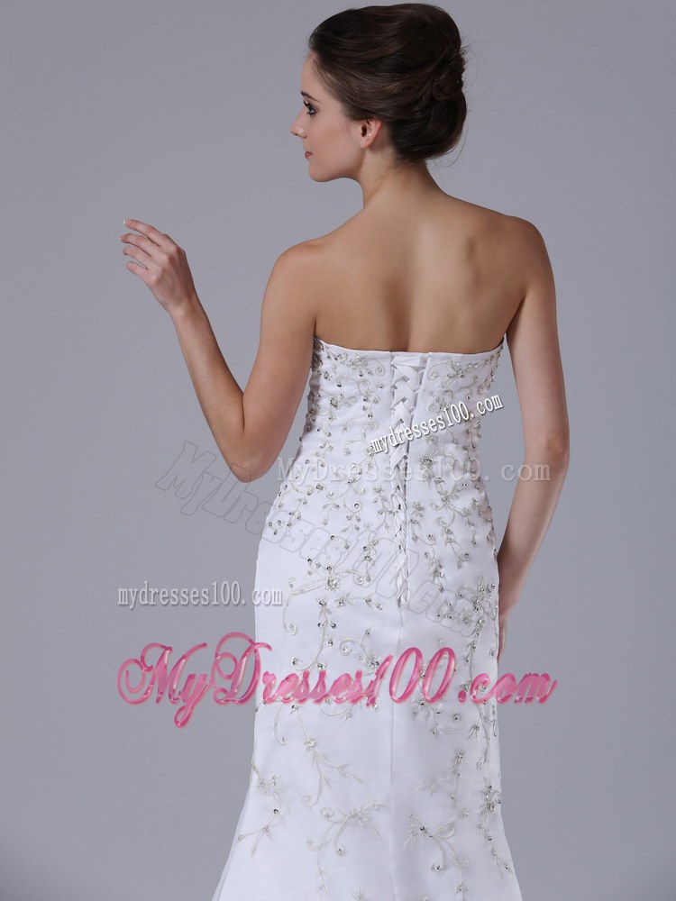 Pretty Embroidery and Beading Column Sweep Train Dress For Wedding