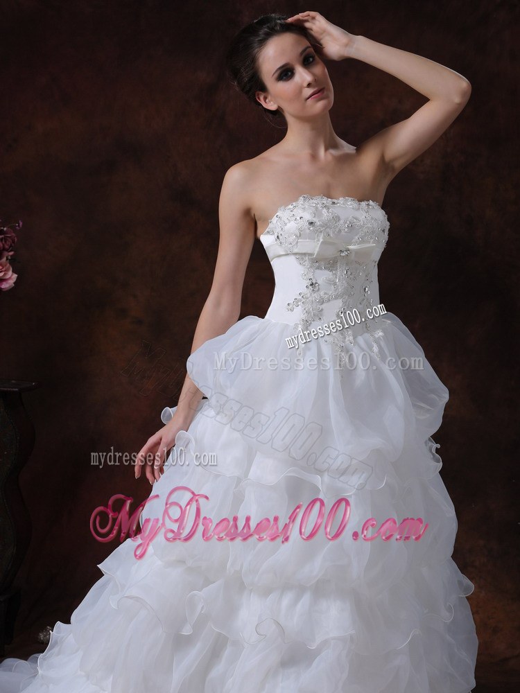 Beaded Bodice for Ruffled Layers Decorated Court Train Wedding Bridal Dresses