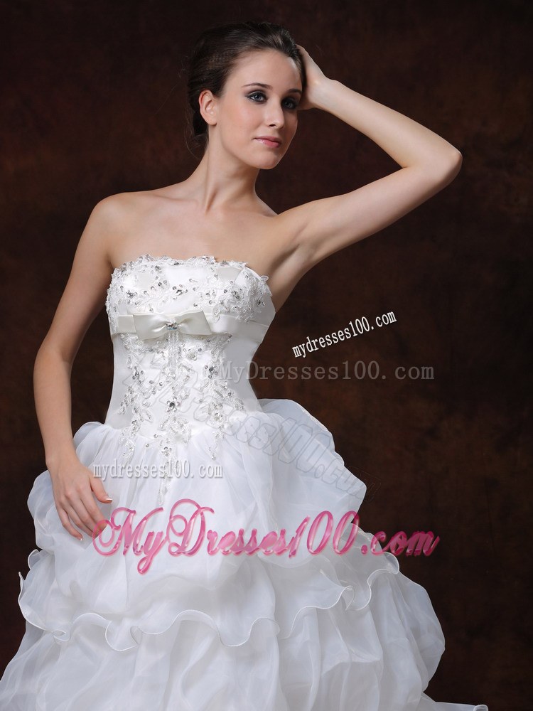 Beaded Bodice for Ruffled Layers Decorated Court Train Wedding Bridal Dresses