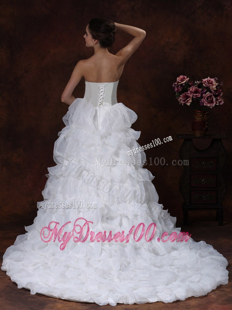 Beaded Bodice for Ruffled Layers Decorated Court Train Wedding Bridal Dresses