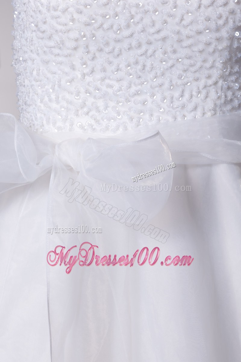 Tiers Brush Train Wedding Bridal Gown with Bowknot and Shiny Diamonds
