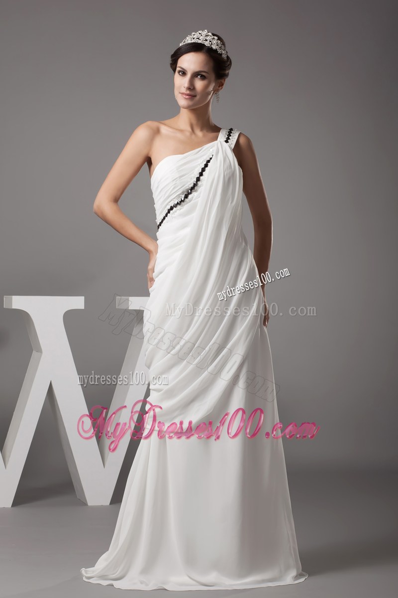 Pick-ups Single Shoulder Dress for Wedding Decorated with Black Jewelries