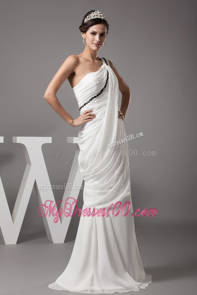 Pick-ups Single Shoulder Dress for Wedding Decorated with Black Jewelries