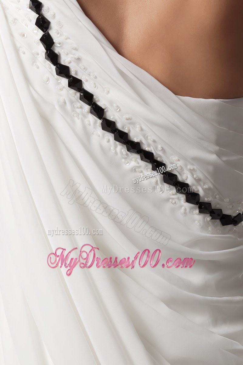 Pick-ups Single Shoulder Dress for Wedding Decorated with Black Jewelries
