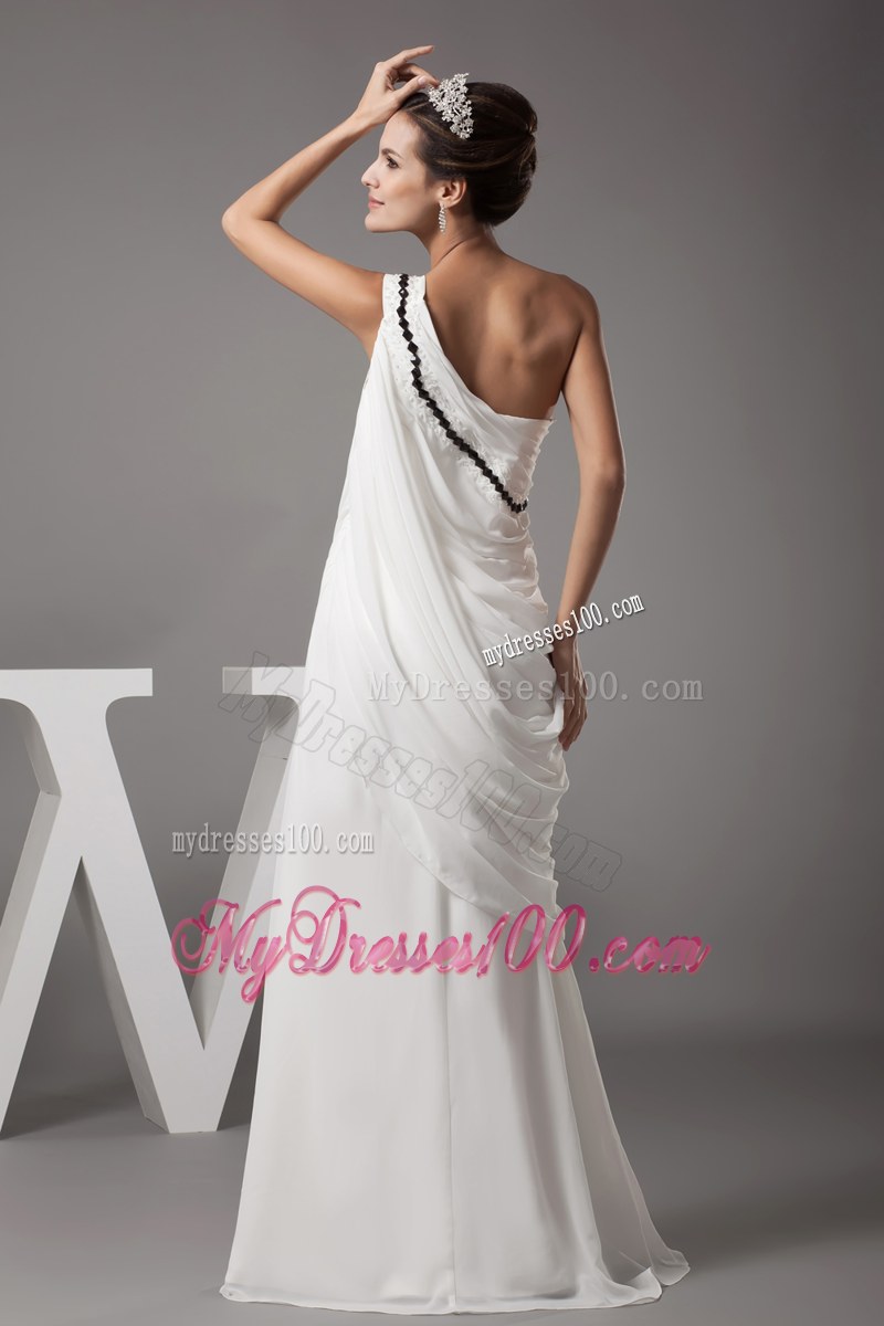 Pick-ups Single Shoulder Dress for Wedding Decorated with Black Jewelries