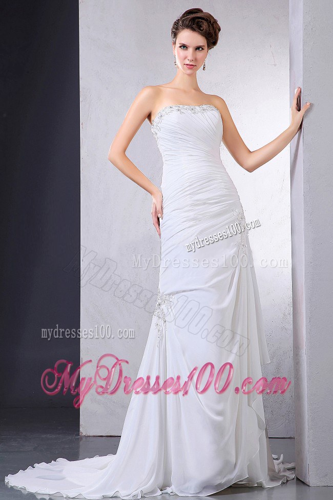 Beautiful 2013 Court Train Wedding Dress with Appliques and Ruching