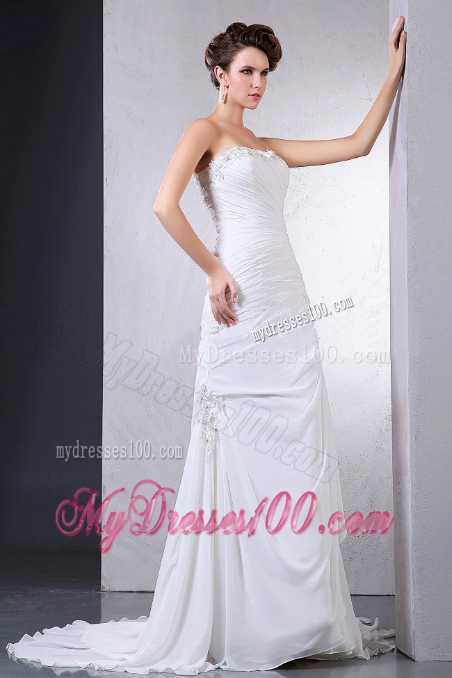 Beautiful 2013 Court Train Wedding Dress with Appliques and Ruching