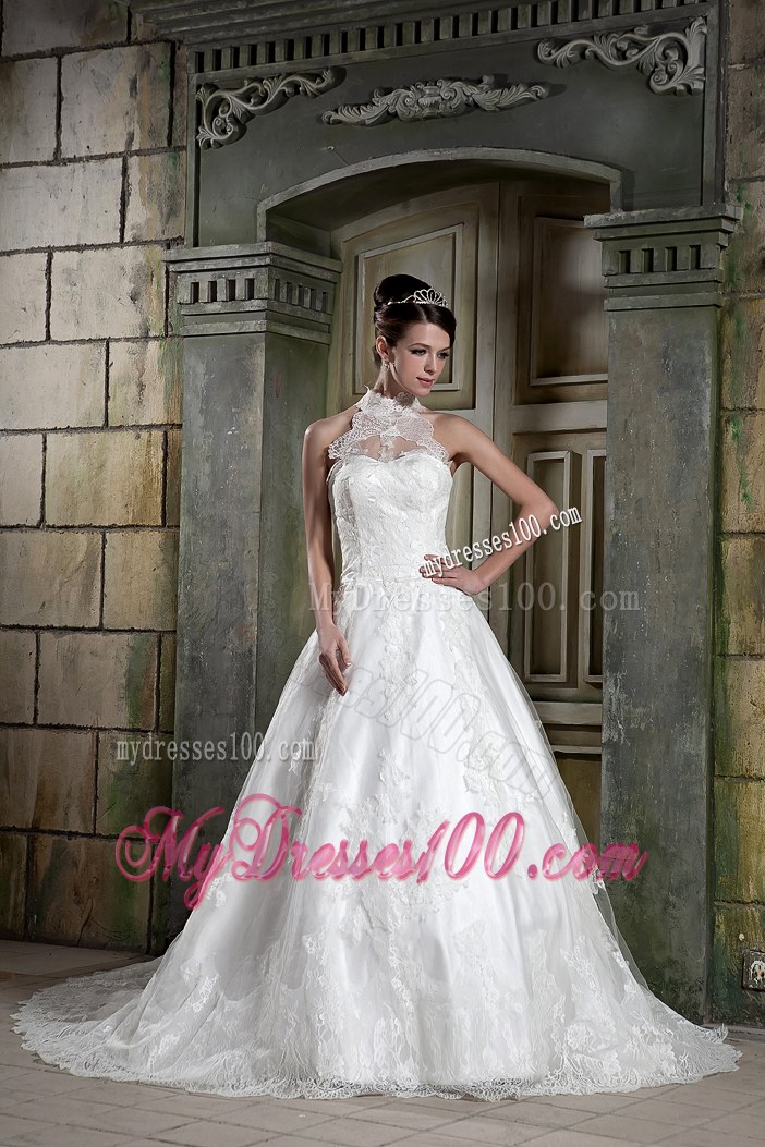 Lace Transparent High Neck Dresses for Brides Unique From The Chapel Train