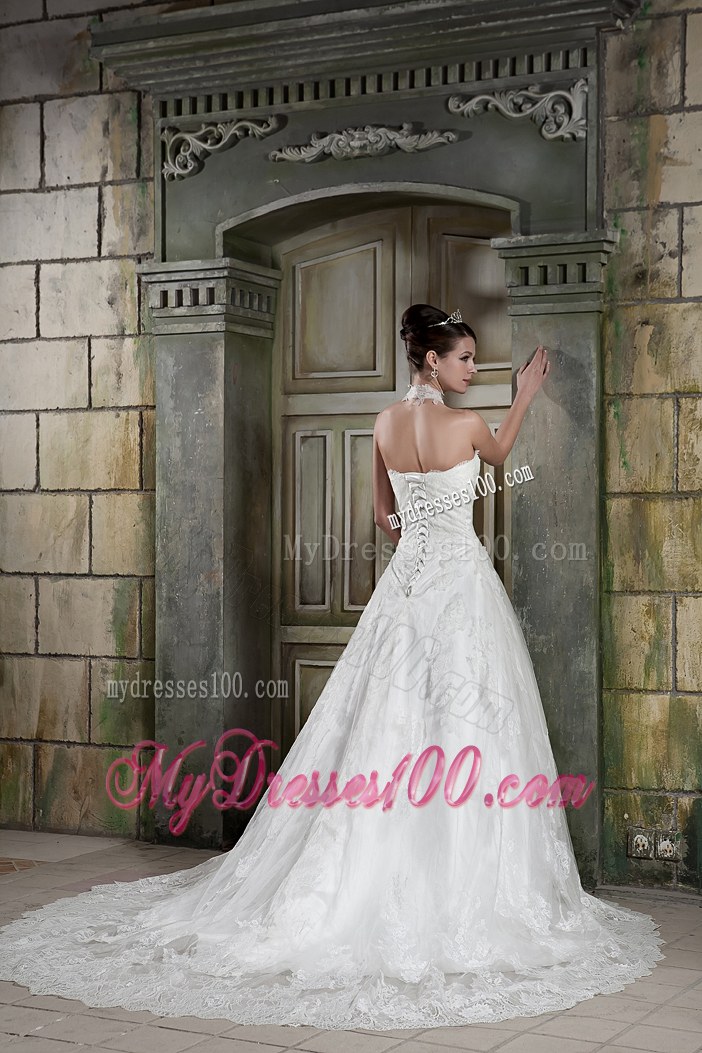 Lace Transparent High Neck Dresses for Brides Unique From The Chapel Train