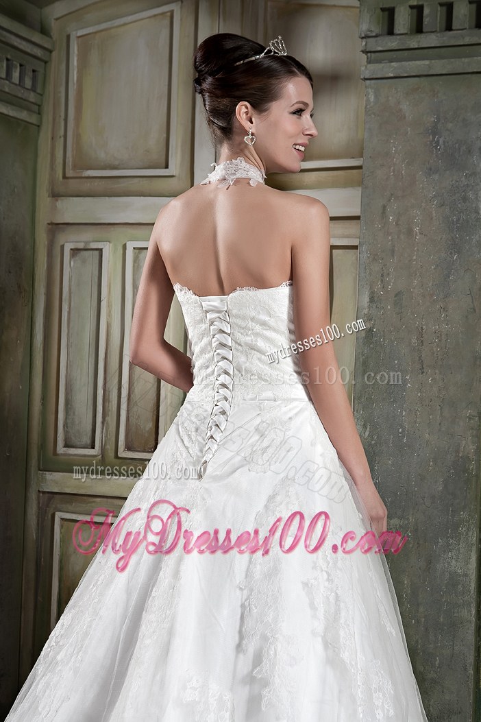 Lace Transparent High Neck Dresses for Brides Unique From The Chapel Train