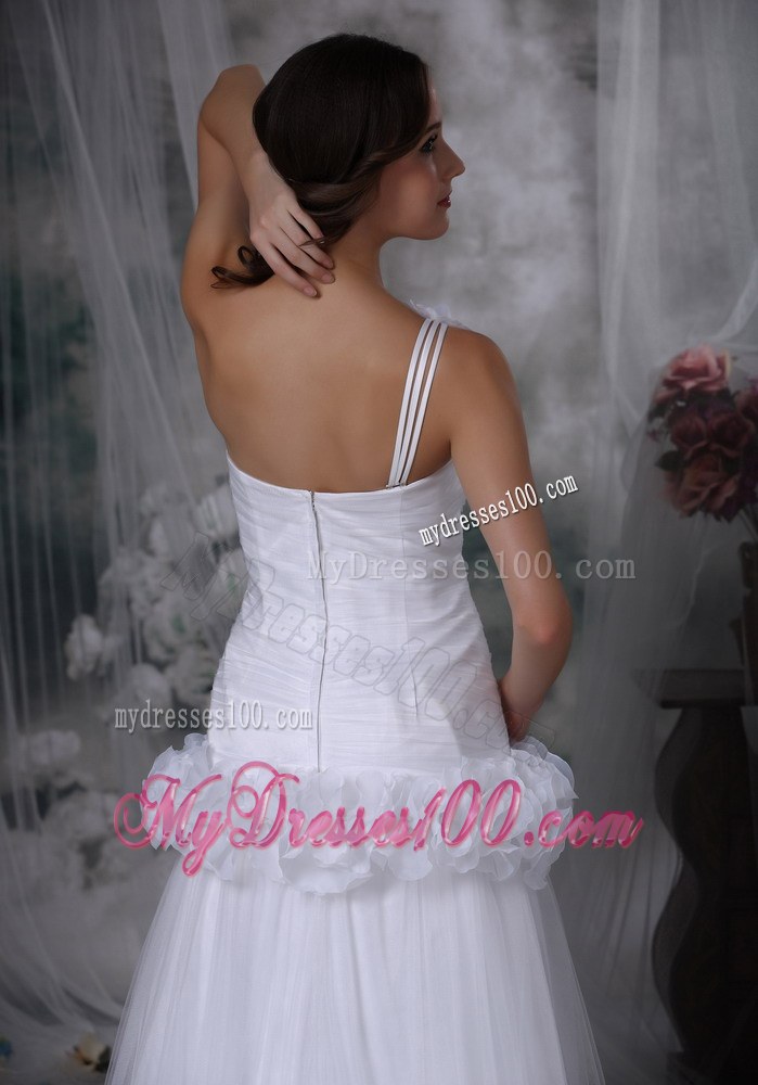 Single Shoulder Sweep Train Wedding Gown Unique from The Circle Flowers